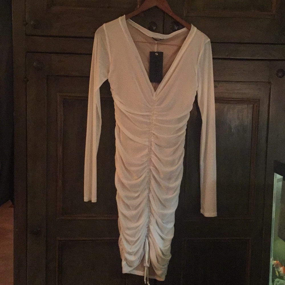 NWT!! White mesh scrunch dress.